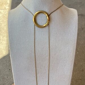 Vintage Madewell Long necklace sautoir, gold tone adjustable pendant Round Ring